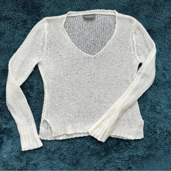 Wooden Ships Wool Mohair Blend Open Knit V Neck Sweater - Picture 2 of 10